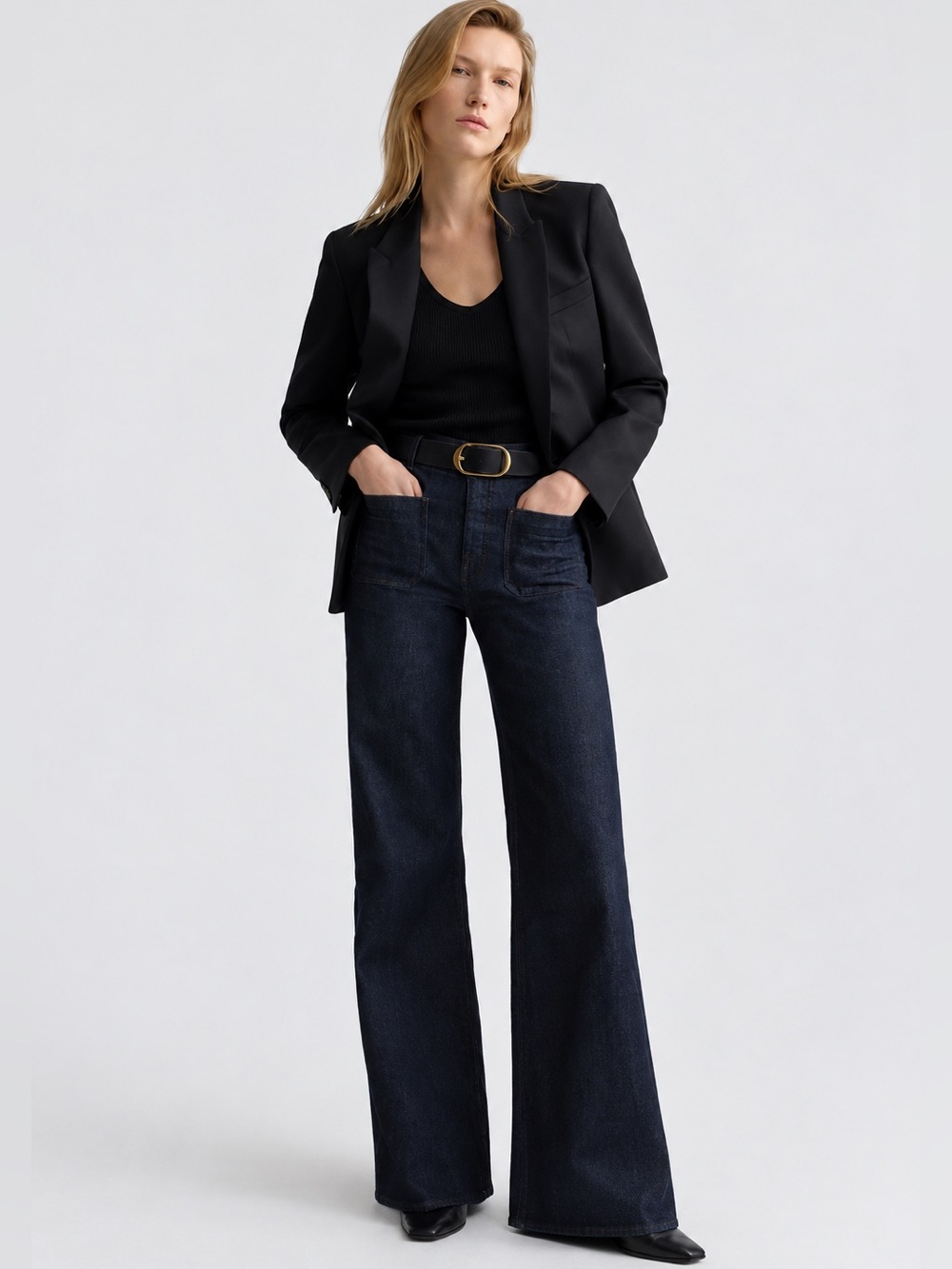 Nili Lotan Florence Jeans Indigo High Rise Wide Leg Flare Size 28